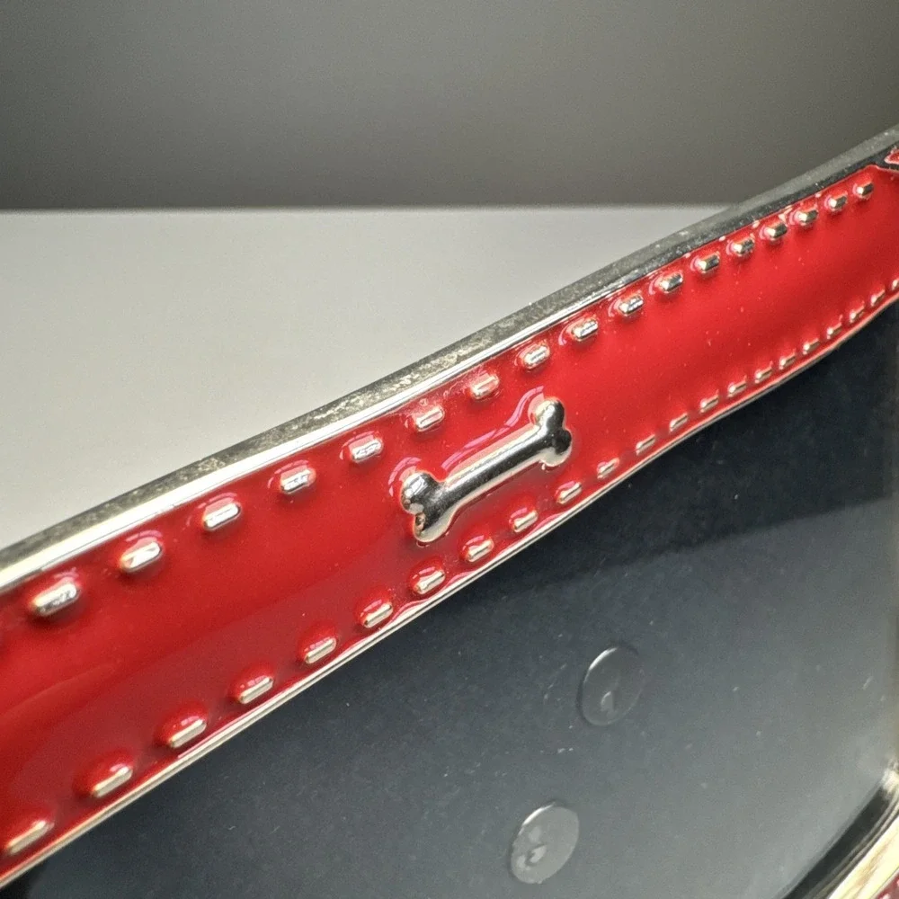 Red Enamel Dog collar Photo Frame Silver Buckle Doggie Bone Detail 4X6 Glossy
